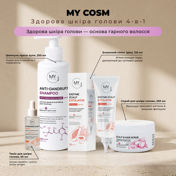 MY cosm Здорова шкіра голови 4-в-1 (ензимний пілінг + скраб + шампунь проти лупи + тонік) SET0012 фото