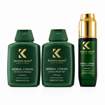 Keratine Queen Herbal Usman Набір шампунь, маска та есенція проти випадіння волосся на основі усьми, 300/300/60 мл 00-00036389 фото